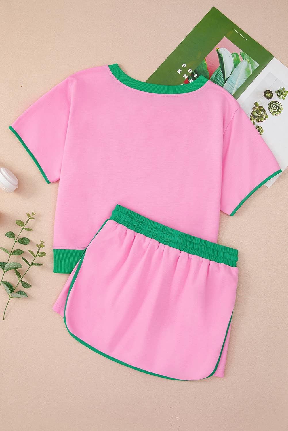 LA Society - Vente Ensemble haut et jupe - Femme - Ensemble T-shirt à épaules tombantes et jupe à blocs de couleur7