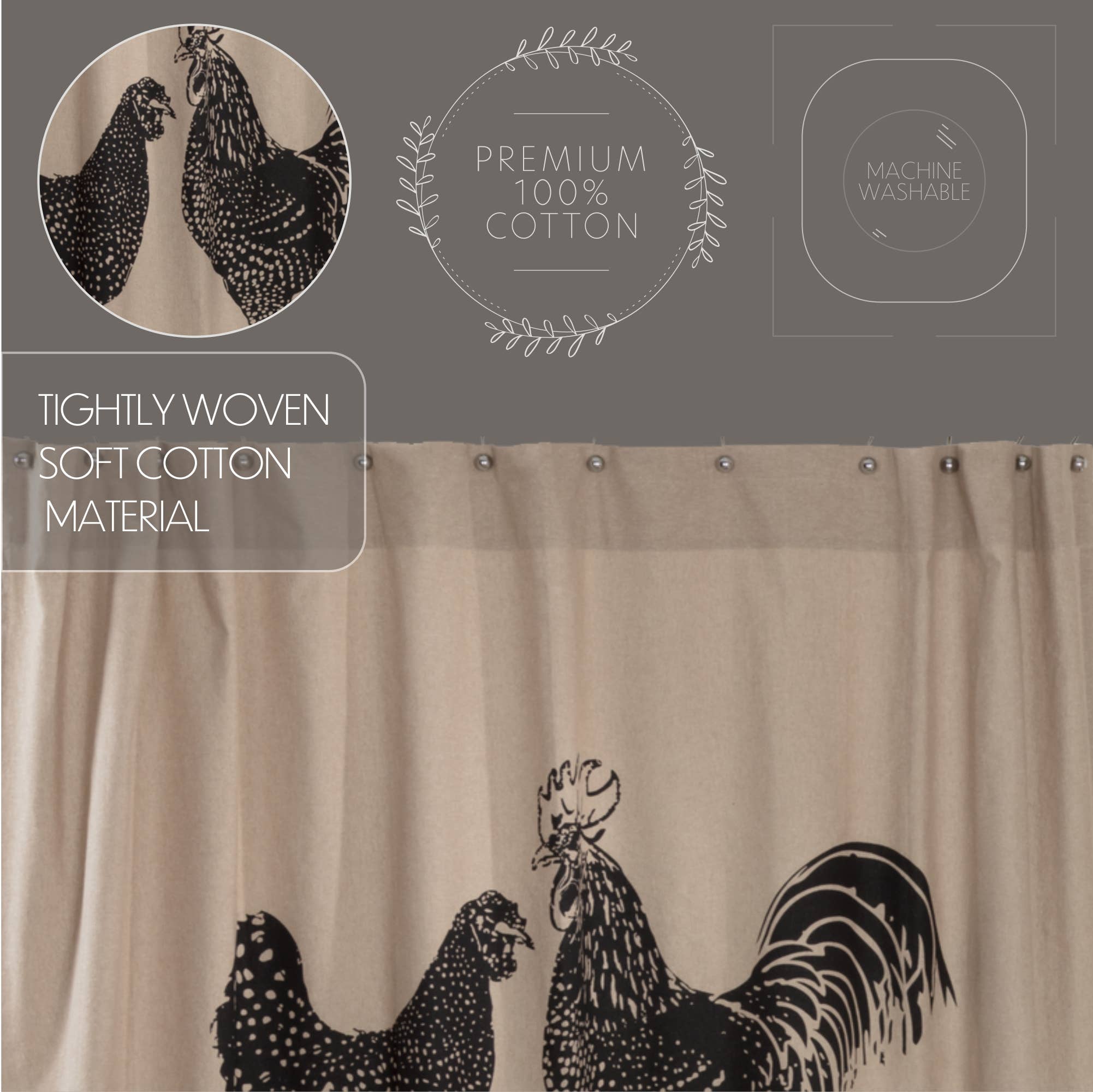 VHC Brands - Wholesale Shower Curtain - Sawyer Mill Charcoal Poultry Shower Curtain 72x725