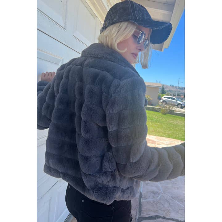 CHARCOAL FAUX FUR JACKET for wholesale on Faire4