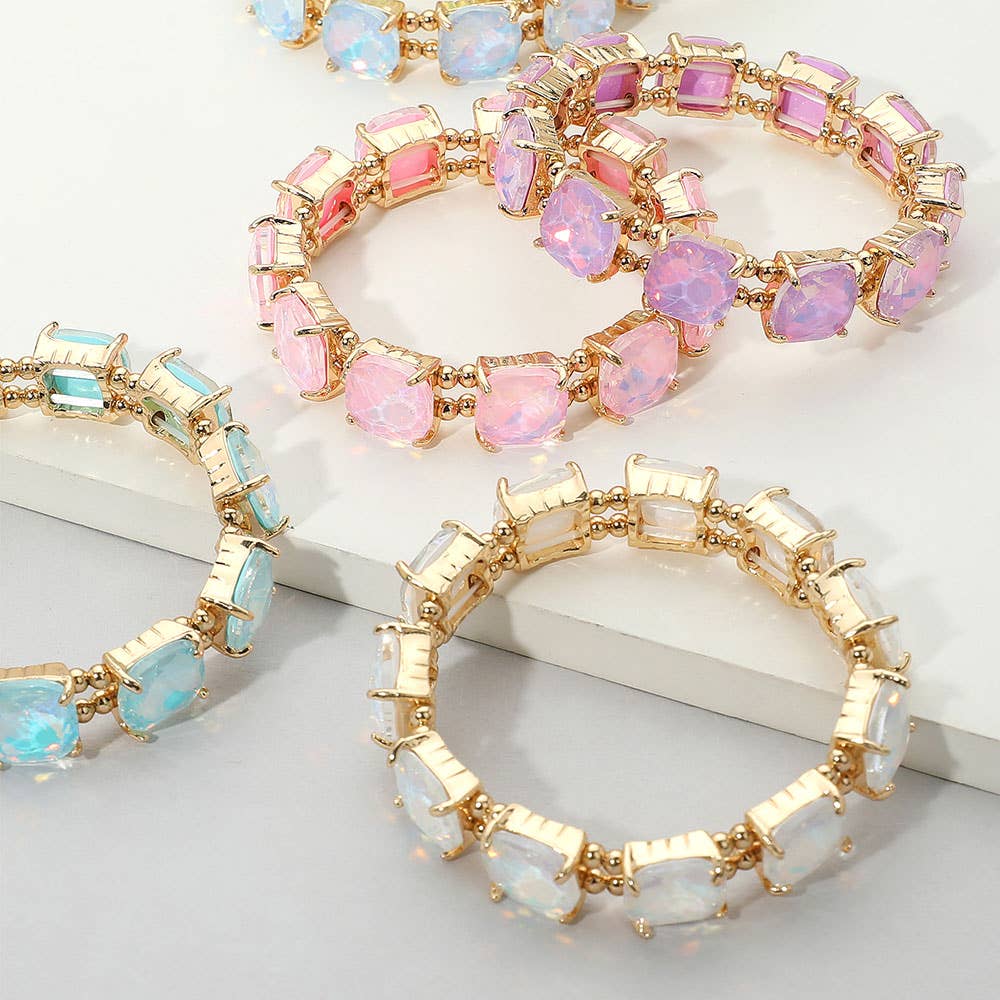 Sensibling Corp. - Wholesale Link & chain bracelet - Cushion Square Stone Stretch Evening Bracelet36