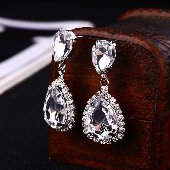 WoodWristCo - Wholesale Dangle Earrings - Sparkling Drop Crystal Earrings