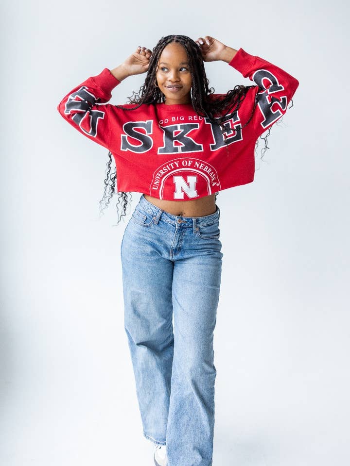 Nebraska Phipps Split Cropped Longsleeve for wholesale by Gameday Social Apparel Co.®