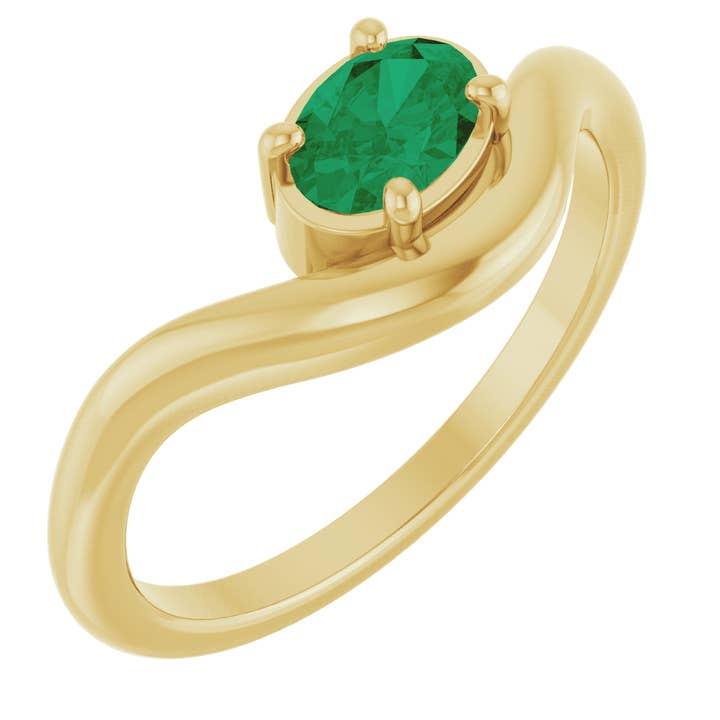 14K Gelbgold-Laborgezüchteter Smaragd-Ring für den Großhandel von LooseDiamondNet