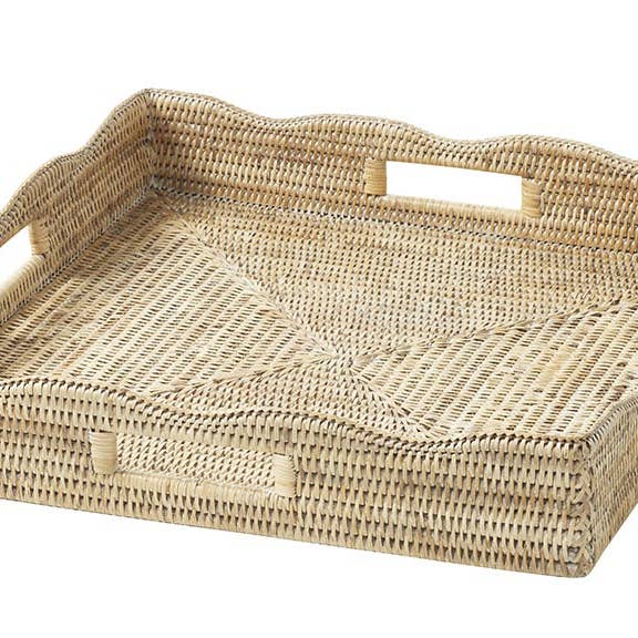 Pagan - Wholesale Decorative Tray - Large tray waves Ocean rattan White ceruse
