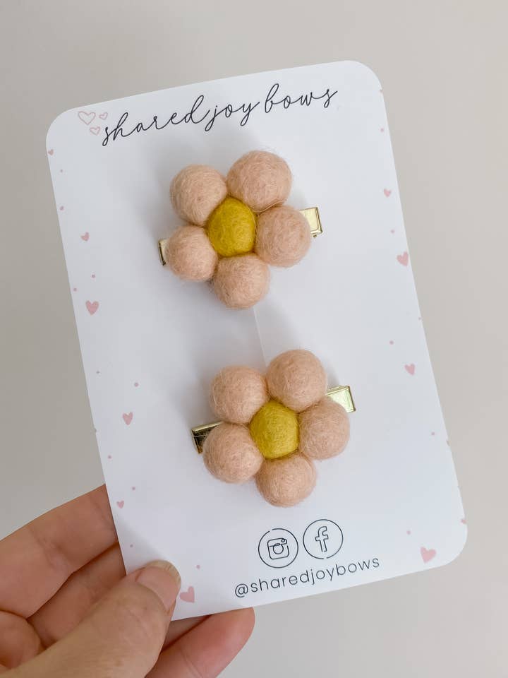 Peach Felt Floral Hair Clips for wholesale by Shared Joy Bows