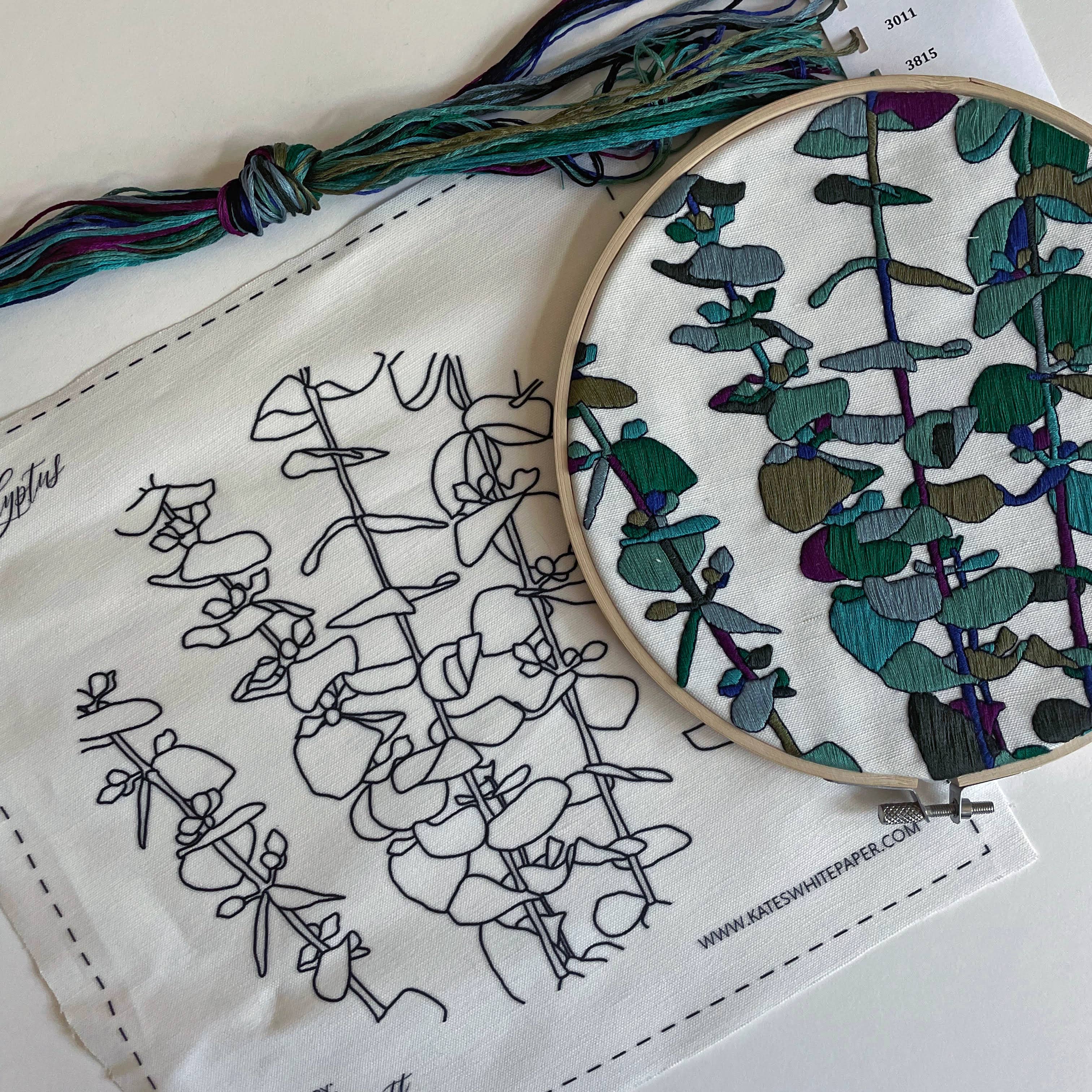 Kate Wyatt Fine Art – wholesale DIY craft kit – DIY Embroidery Kit - Eucalyptus (8")4