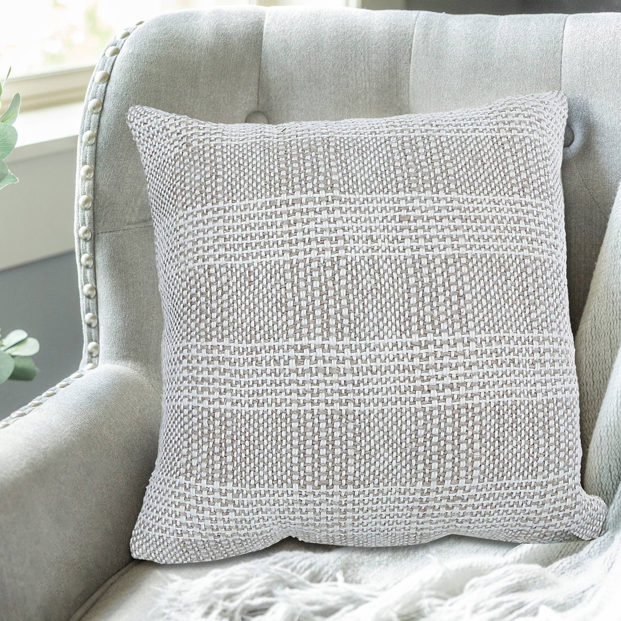 Taupe Chuncky Plaid Cotton Linen Cushion for wholesale on Faire1