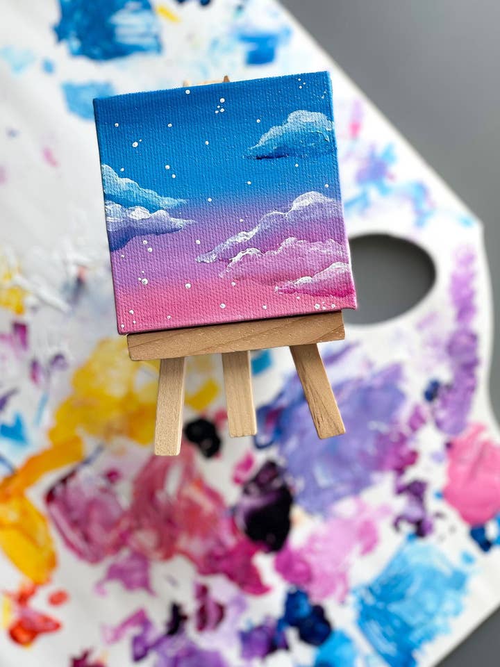 „Cotton Candy Dreams“ Mini-Gemälde mit Staffelei für den Großhandel von Jiva More Life