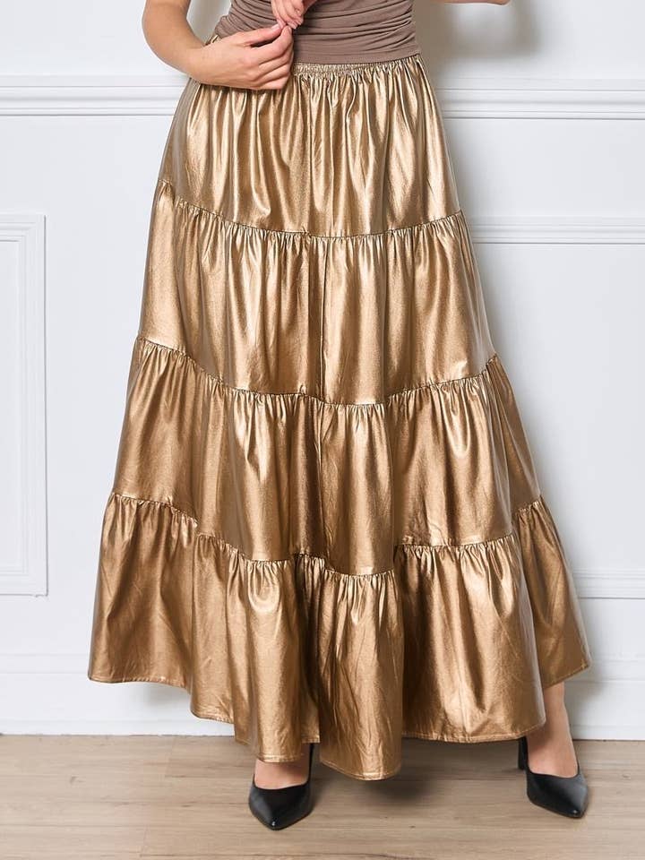 Gold faux leather mid-length skirt - Orice for wholesale on Faire1