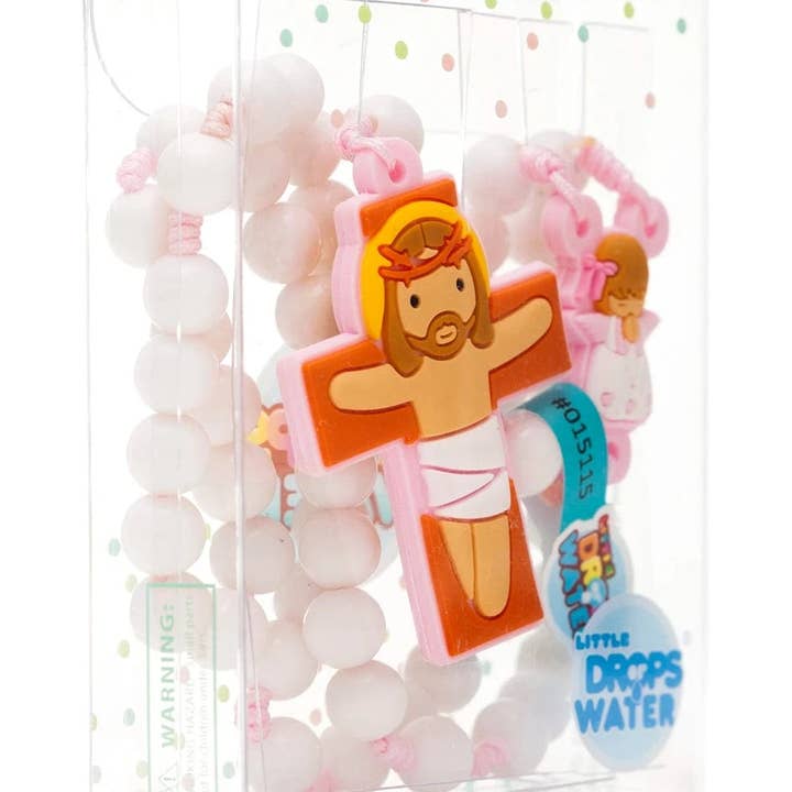 Little Drops of Water® – Großhandel Gebetskette für den Hals – Schutzengel Katholischer Rosenkranz Mädchen | Rosa Gebetsperlen | Kleine Wassertropfen1