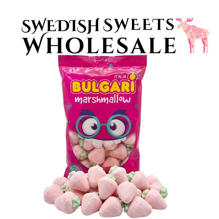 Swedish Candy - Jumbo Marshmallow Strawberries - Bulgari for wholesale by Swedish Sweets Wholesale LLC - Swedish Candy