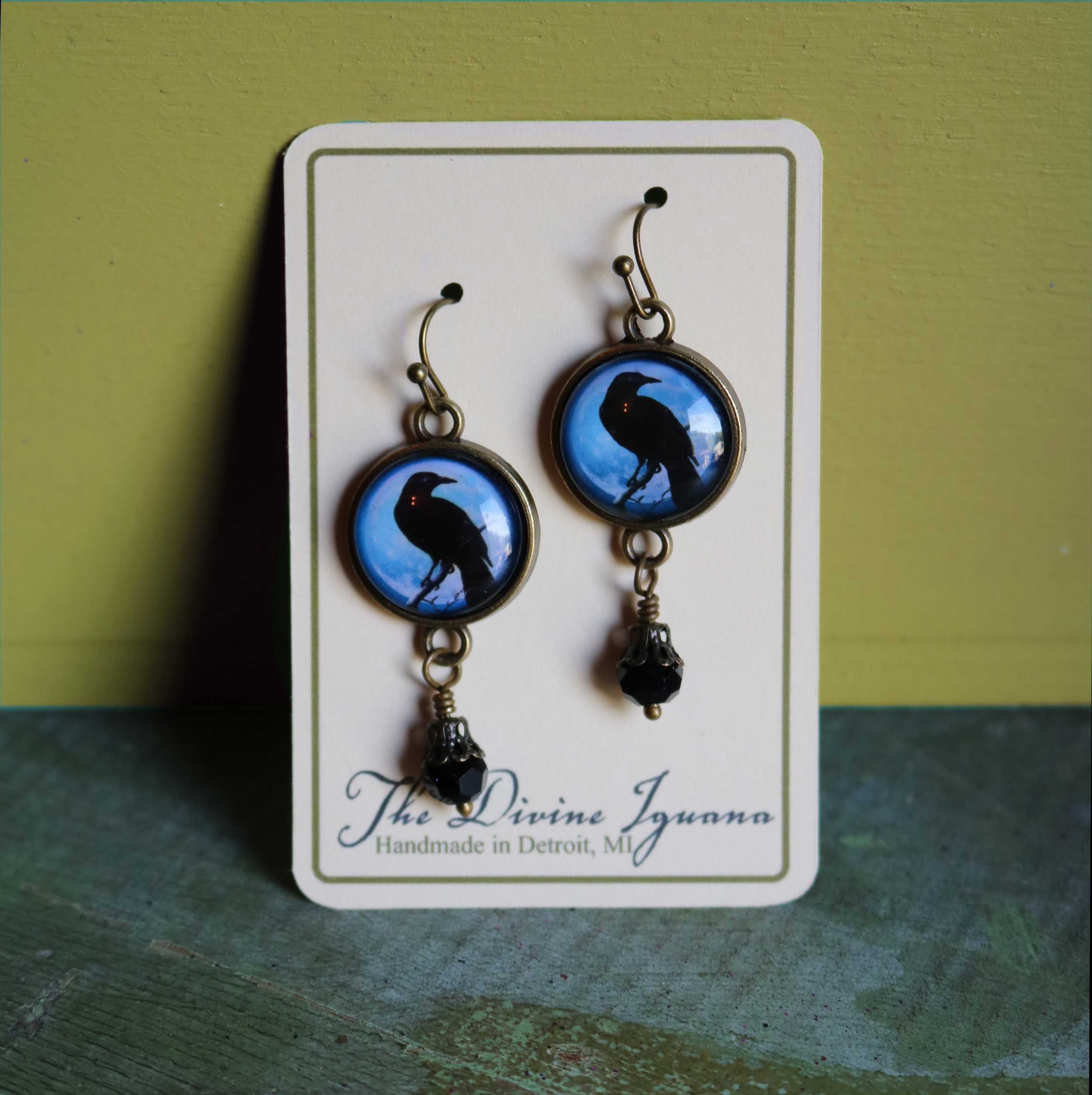 The Divine Iguana - Wholesale Dangle Earrings - Purple Crow or Raven Goth Halloween Earrings3