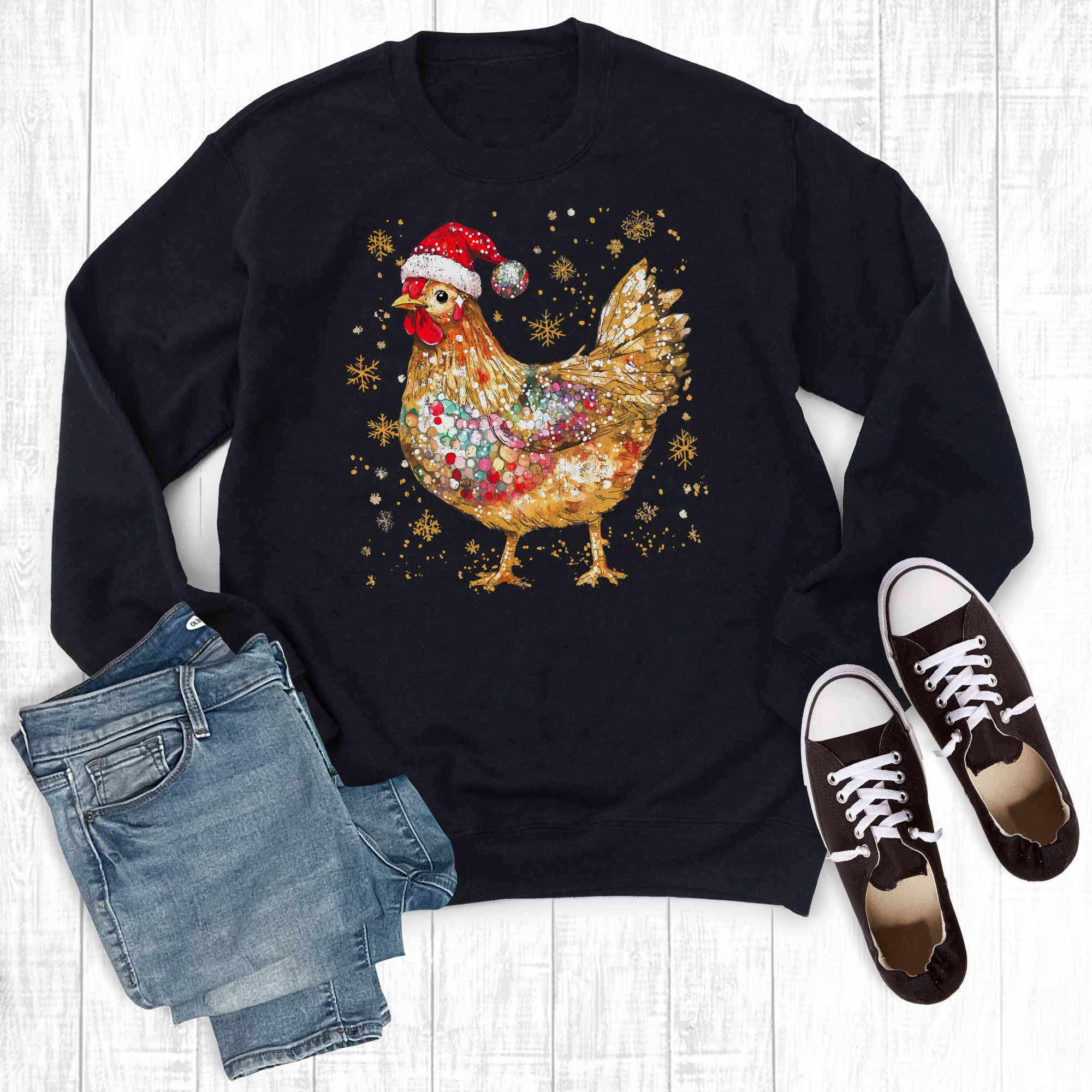Black Western Christmas Glittery Chicken Graphic Sweatshirt  for wholesale on Faire0