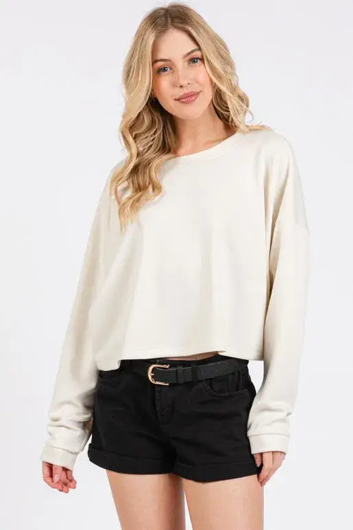 Final Touch – wholesale Stickad topp - Dam – Modal Drop Shoulder Långärmad Crop Top - NT313479