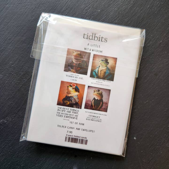 Desmond Brown - Wholesale Stationery/Notecard Set - wit and wisdom, fancy frogs- packaged notecard set of 43