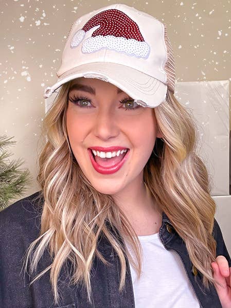 Santa Hat Sparkle Vintage Hat for wholesale by Sugar Stitch
