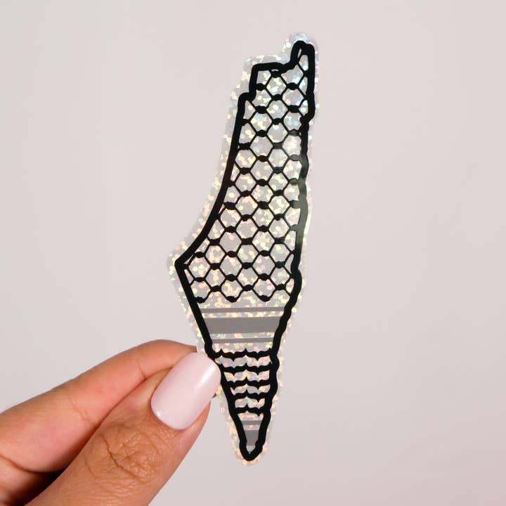 Palestine Map Glitter Sticker with Kuffiyeh Design Sticker Kuffiyeh pattern Palestine Supporter Gift Gaza Donation Handmade for water bottle for wholesale by Stitch4pali