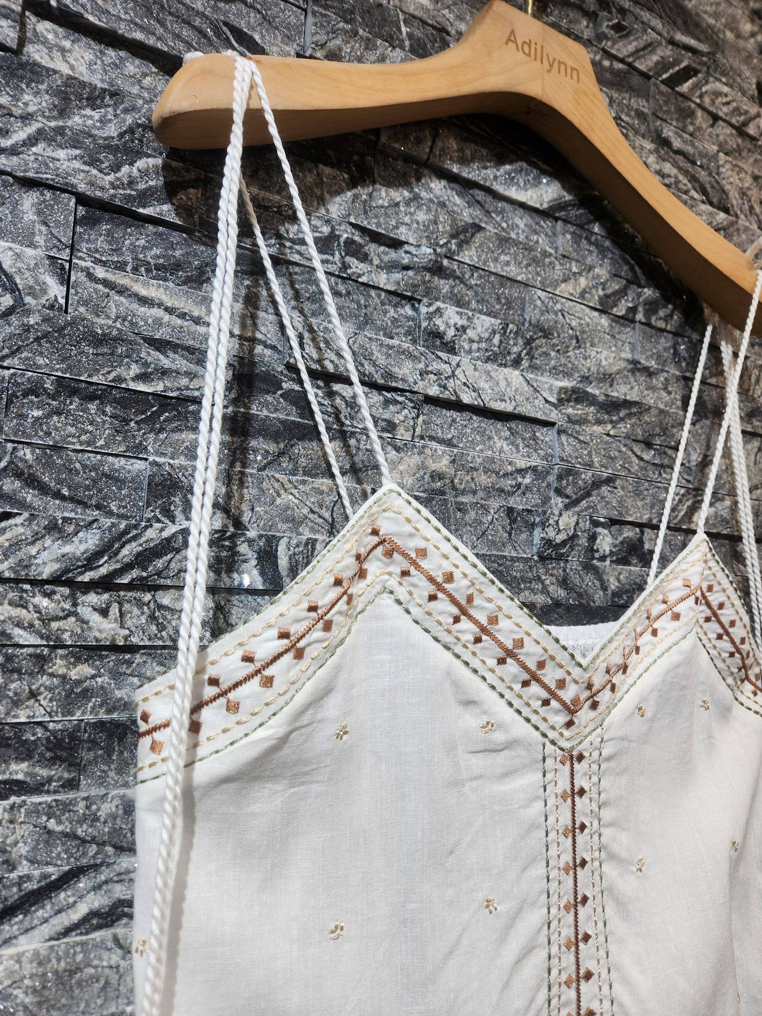 Embroidered top with adjustable drawstring straps MM6928 White for wholesale on Faire1