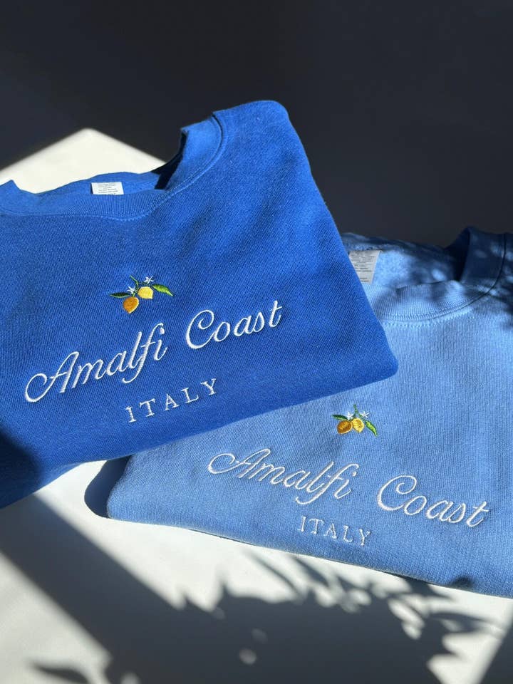 Amalfi Coast Italy Embroidered Crewneck for wholesale by Simple & Stellar