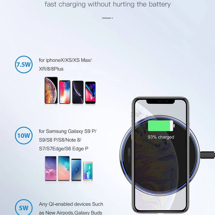 Black 10W Fast Wireless Charger Charging Pad For Qi Enabled Device for wholesale on Faire12