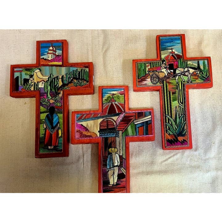 Arara Enterprises - Wholesale Wall Cross - Popotillo (Straw) Art Cross Large Traditional Scenes