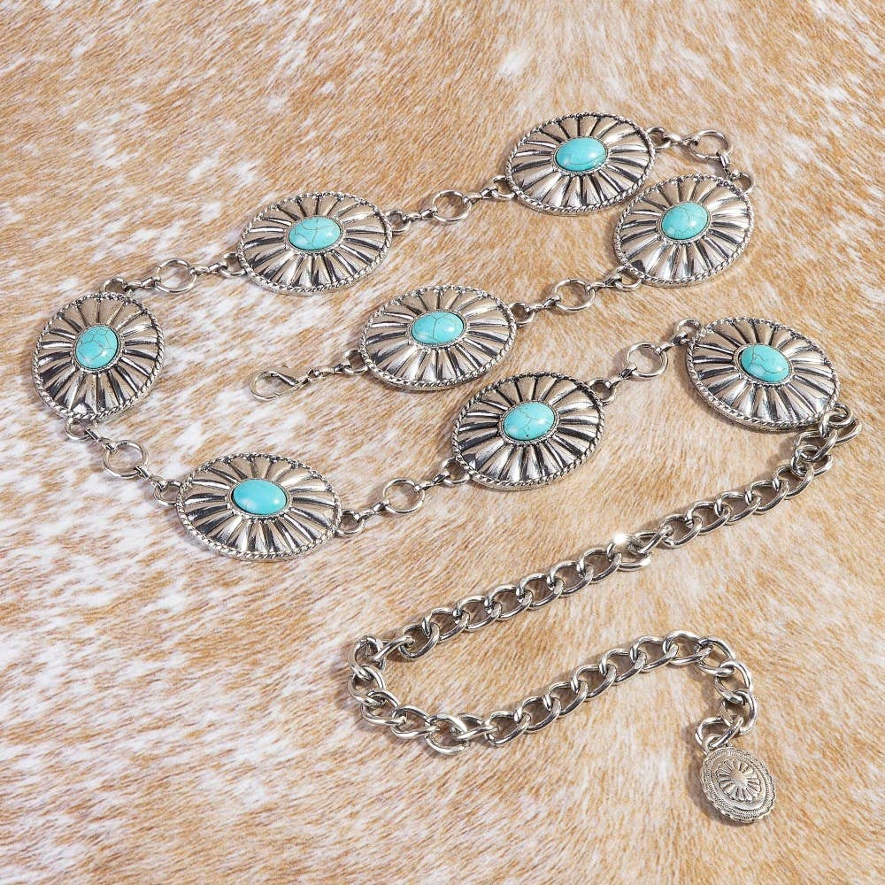 Collections by Fame Accessories - Wholesale Belt - Women's - Metallic Western Concho Disc Hoop Chain Belt5