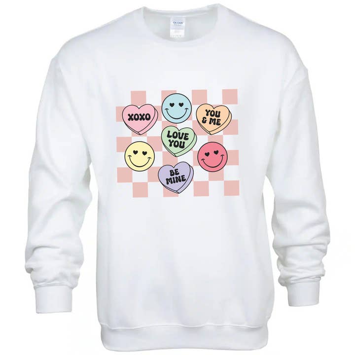 Kariertes Conversation Heart Sweatshirt zum Valentinstag für den Großhandel von Seven77nine
