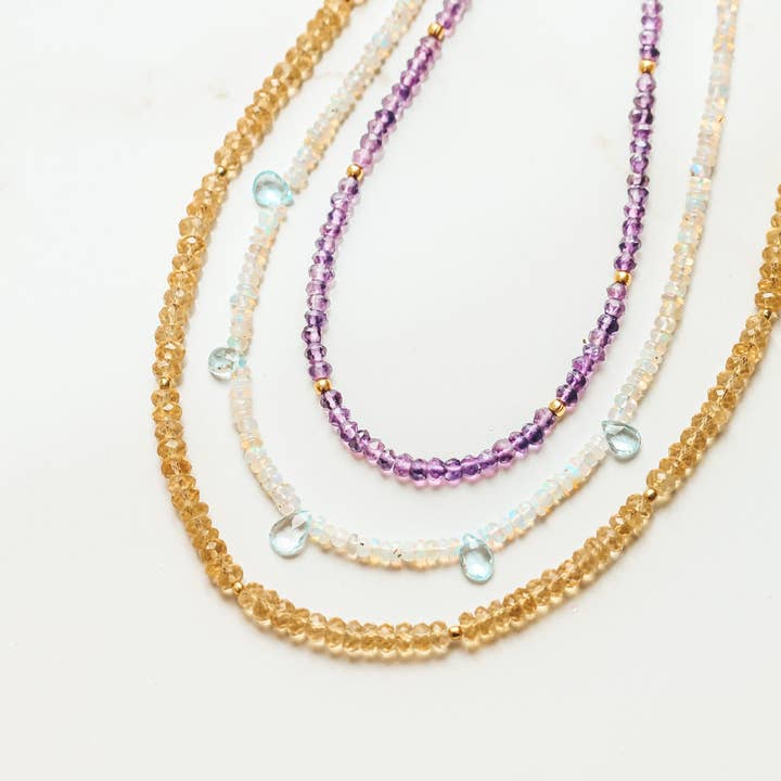 Julia Szendrei Jewelry - Wholesale Beaded/Pearl Necklace - Opal and Aquamarine Beaded Gemstone Necklace-Felicity