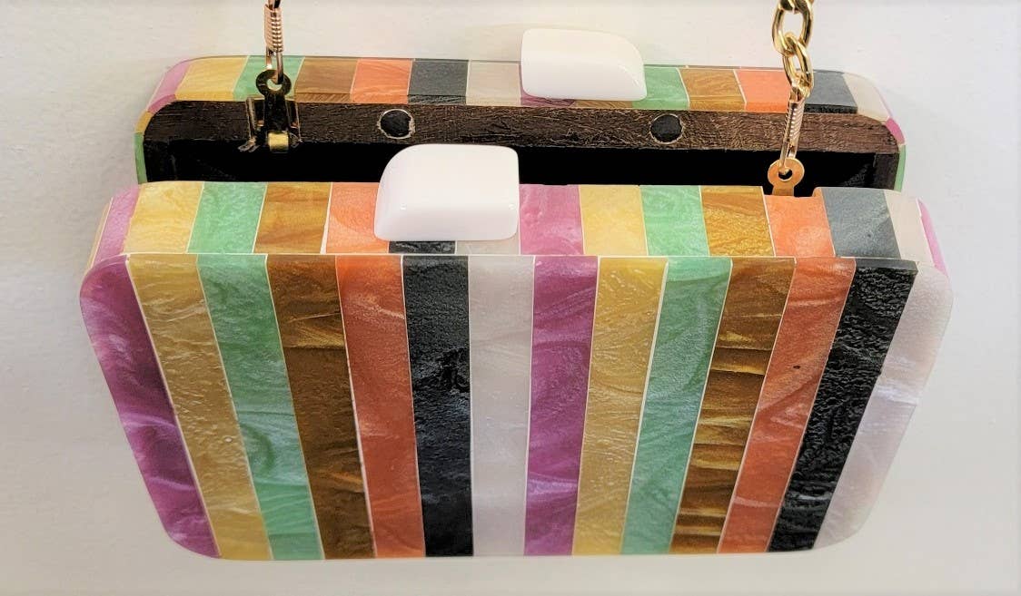 Ricki designs - Wholesale Crossbody Bag - Women's - BOX BAG WOOD/CARYLIC RAINBOW STRIPE1