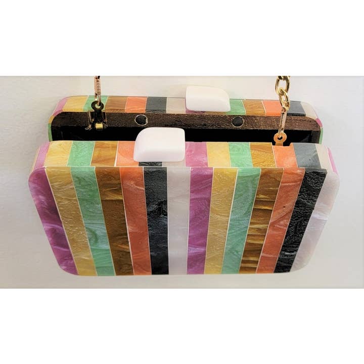 Ricki designs - Wholesale Crossbody Bag - Women's - BOX BAG WOOD/CARYLIC RAINBOW STRIPE1