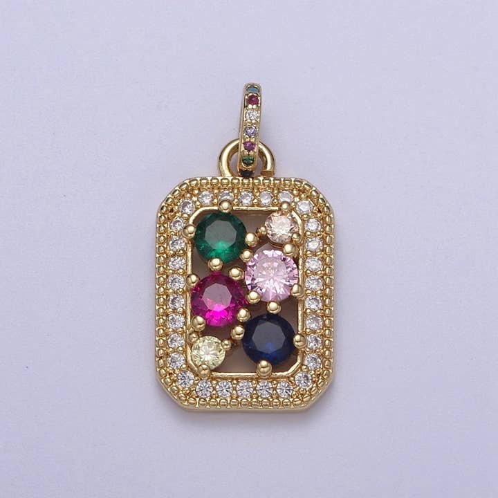 Dainty Multi Color Cz Tag Charm Rainbow Cubic Zirconia Pendant for Minimalist Jewelry N-418 for wholesale by Aim Eternal