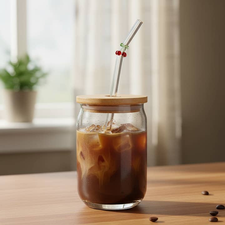 Wholesale By Kendranique - Wholesale Drinking straw - Glass Straw, Charm-Cherry2