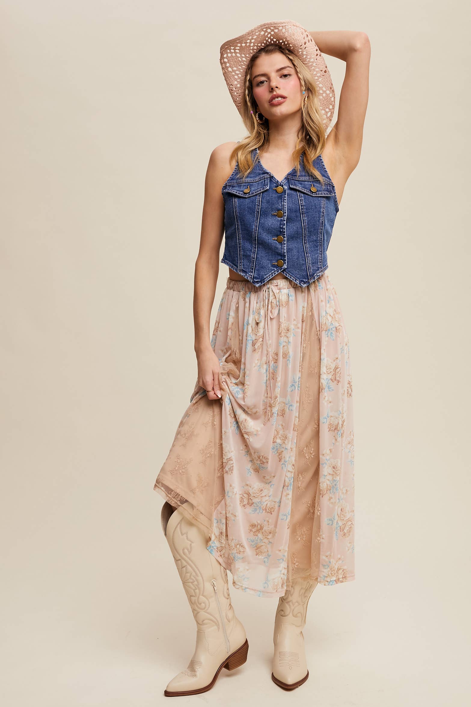 Bruma Azul Chaleco de mezclilla vintage con silueta de corsé de venta al por mayor en Faire8