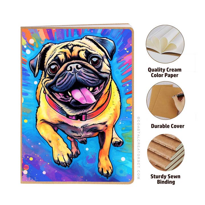 Coastal Creators of Connecticut - Wholesale Journal/Diary - Pug Dog Journal w/ Pawsed Magnetic Bookmark Set (Packaged)4