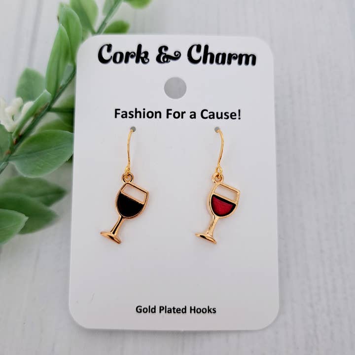 Rødvinsglas Drik Emalje Harpiks Guld Øreringe for engroshandel hos Cork and Charm