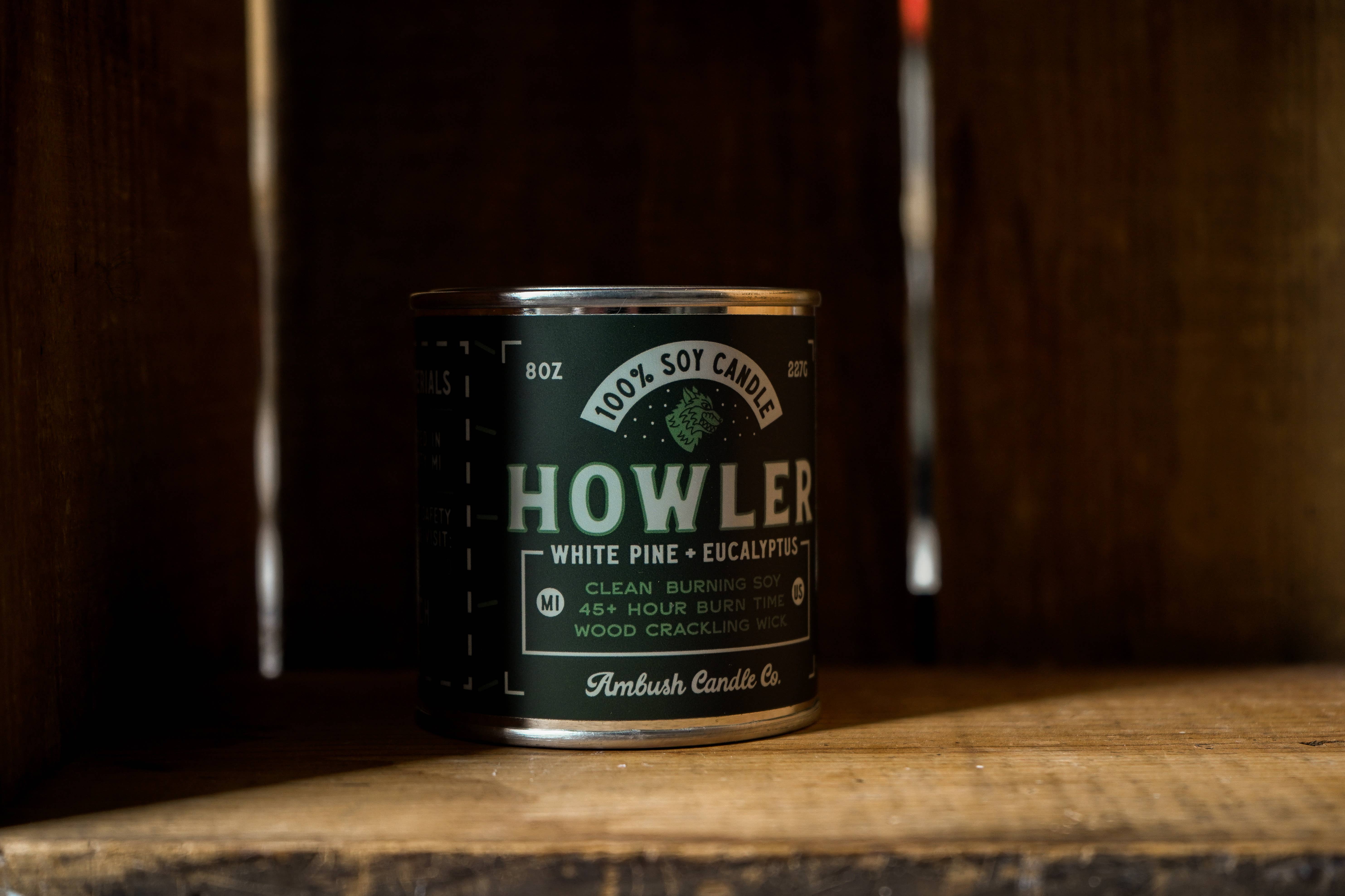 Ambush Candle Co. - Wholesale Jar/Filled Candle - Howler | White Pine + Eucalyptus 8oz Soy Candle11