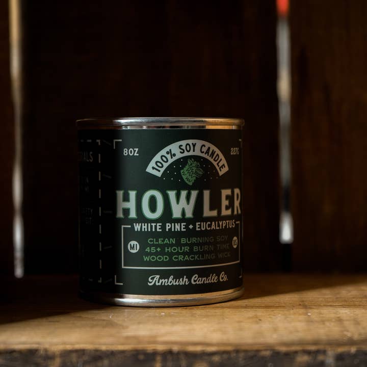 Ambush Candle Co. - Wholesale Jar/Filled Candle - Howler | White Pine + Eucalyptus 8oz Soy Candle11