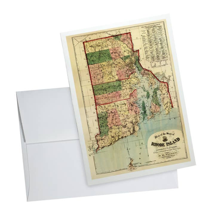 Notecard 19923 Rhode Island (1880) Mapa panorámico para venta al por mayor de Lantern Press