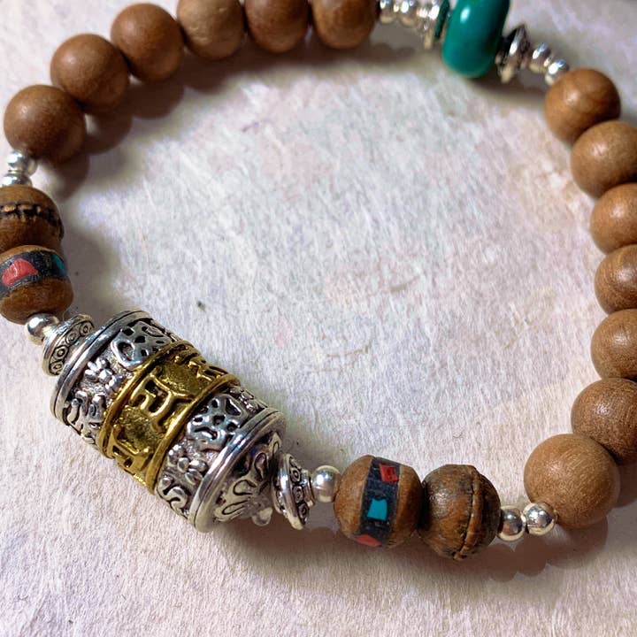 Peace Love Bling - Wholesale Beaded Bracelet - Compassion Sandalwood & Prayer Wheel Mala Bracelet