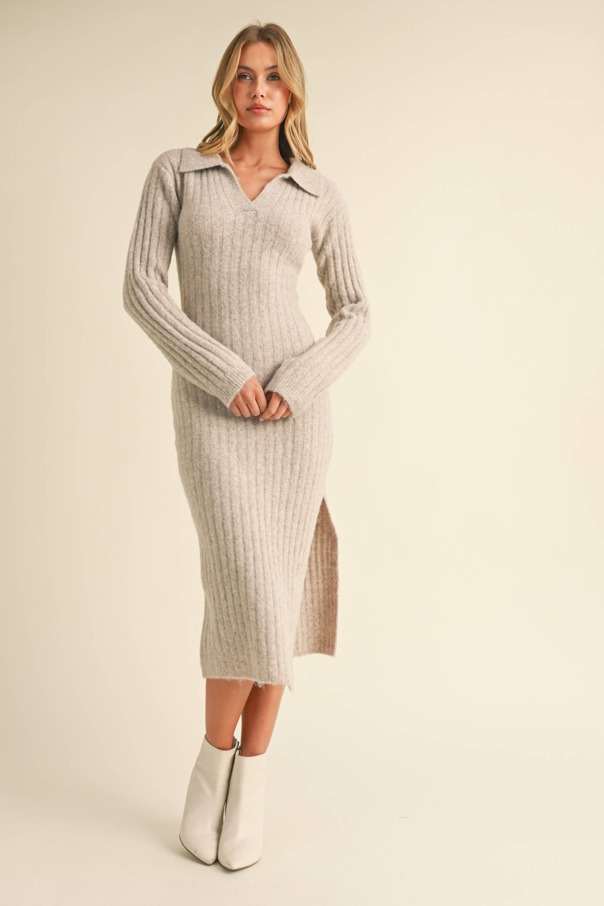 Klesis - Wholesale Dress - Women's - ID8811 COLLAR SWEATER MIDI DRESS WITH LONG SLEEVES14