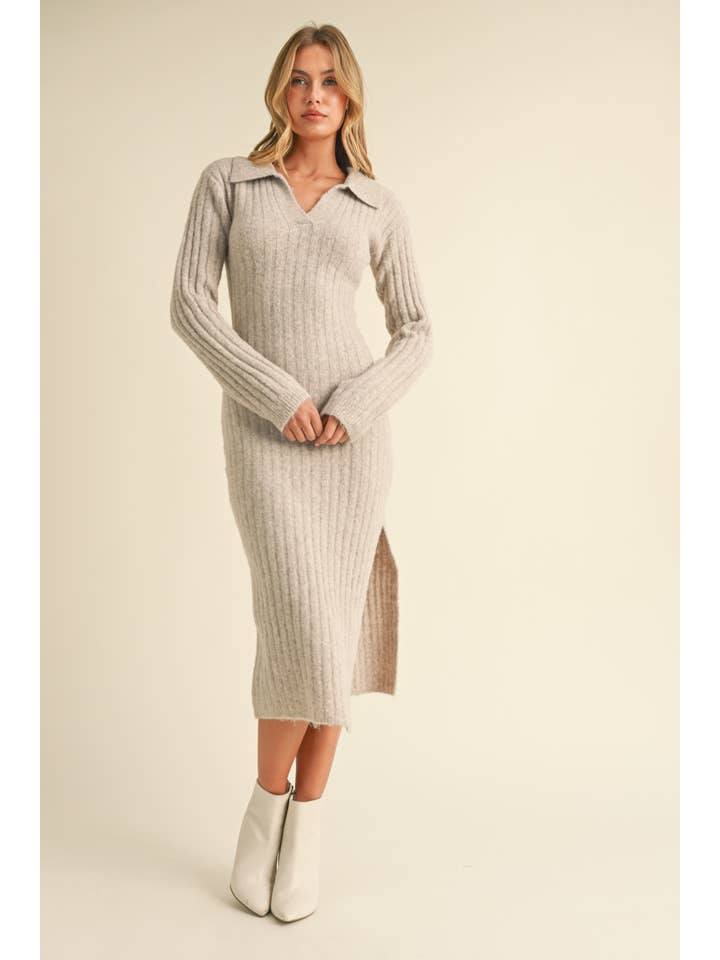 Klesis - Wholesale Dress - Women's - ID8811 COLLAR SWEATER MIDI DRESS WITH LONG SLEEVES14