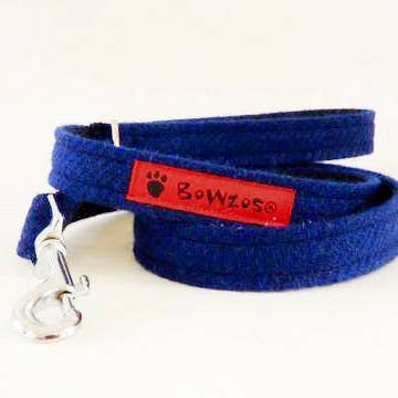 (Balmoral) Harris Tweed® Dog Lead - Blue (with Silver Findings) for wholesale by BOWZOS