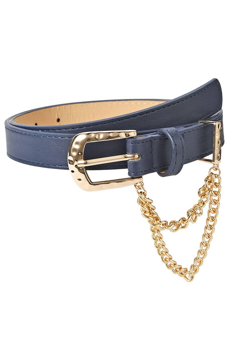 Lily Clothing - Wholesale Belt - Women's - CUBAN CHAIN DETAIL SOLID REGULAR LEATHER BELT_CWABE0313