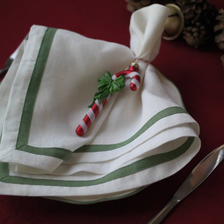 Liem Home - Wholesale Dinner & Cloth Napkin - Linen Napkins 50x50cm (20"x20") with green Trim. 7