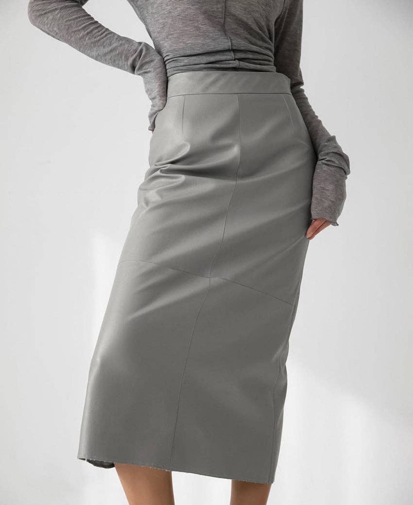 Marayn – wholesale Skirt – Women’s – 2025 NEW Vintage Faux Leather Slit Skirt AutumnWinter13