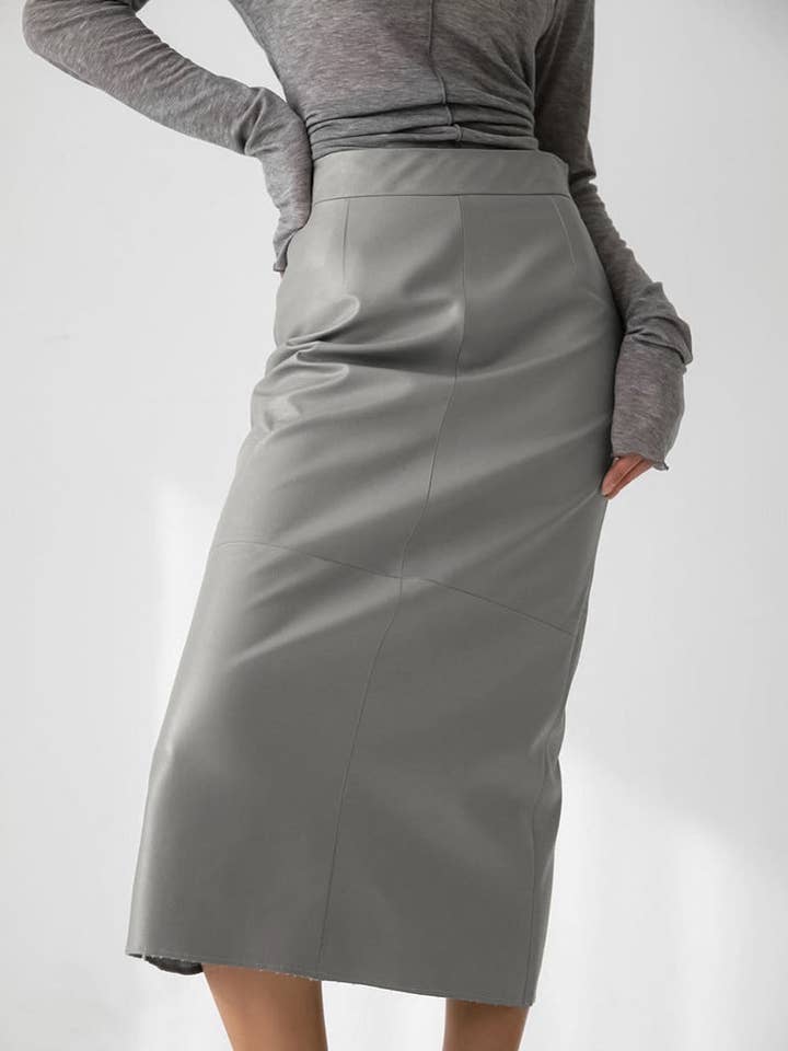 Marayn – wholesale Skirt – Women’s – 2025 NEW Vintage Faux Leather Slit Skirt AutumnWinter13