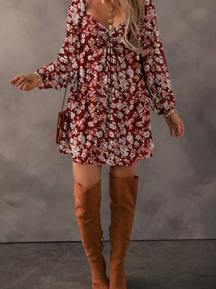 Suhkasana - Wholesale Dress - Women's - Romantic Boho Chiffon Floral Babydoll Mini Dress5