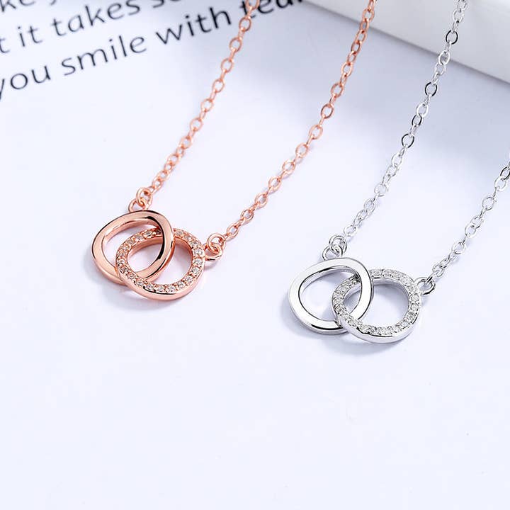 AK Brand - Wholesale Pendant/Charm Necklace - Interlocked Circles 925 Sterling Silver Necklace2