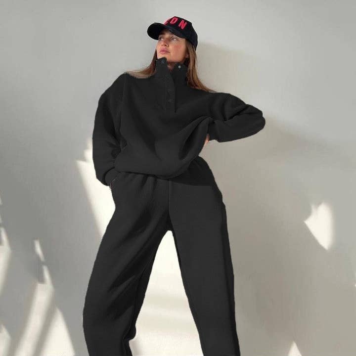 UZ Wholesale Store - Wholesale Lounge set – Women's - Solid Color Long Sleeve Sweatshirt And Pants Casual Set