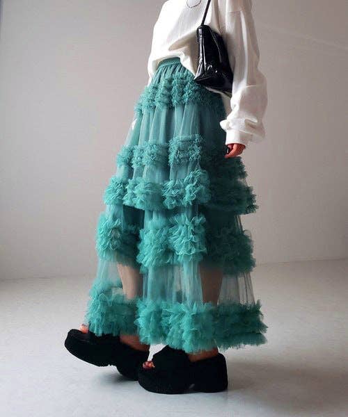 Sweetkama - Wholesale Skirt - Women's - Ladies Solid Color Elastic Waist Layering Tulle Tutu Skirt2